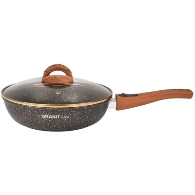 Сковорода 26*6,5см со съемной ручкой и стекл. крышкой «Granit ultra» (black-gold) сгбг263а