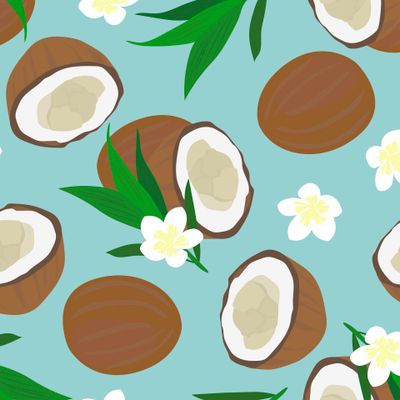 Seamless pattern Coconuts, flower, leaves.