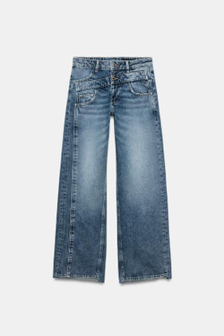 ZARA ДЖИНСЫ Z1975 WIDE-LEG С ДВОЙНОЙ ПОСАДКОЙ, ВЫЦВЕТШИЙ СИНИЙ