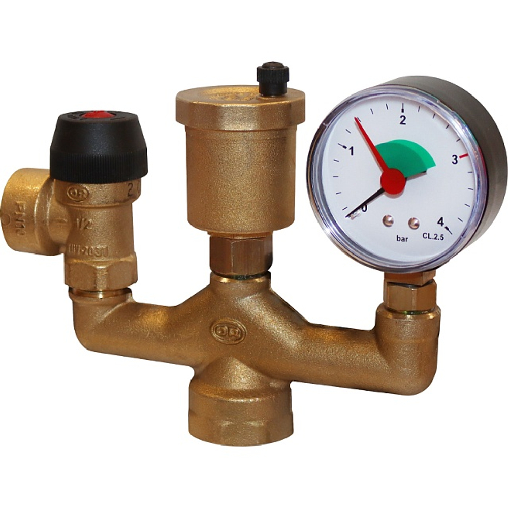 Группа безопасности котла STOUT - 1" (до 50 кВт, PN3, Tmax 110°C, без теплоизоляции)