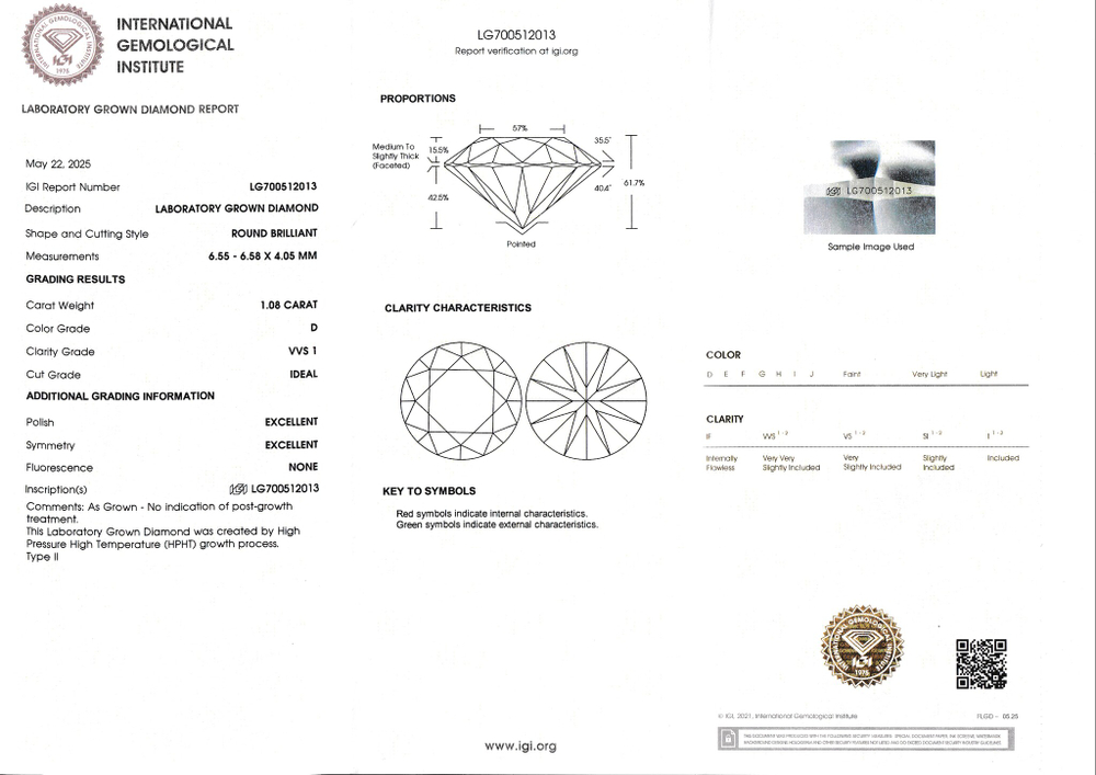 Лабораторно-выращенный бриллиант Кр-57 6.55-6.58 мм D/VVS1 1.08 ct
