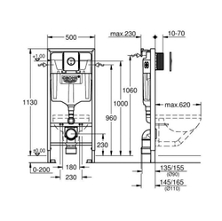 Комплект инсталляции  с подвесным унитазом безободковым Grohe BauCeramic  5 в 1 с крышкой с микролифтом  39586000 схема