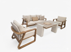 Комплект EYLUL Seating Set. Диван + 2 Кресла + Стол. Алюминий, ироко. Поставка 45 дней.