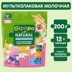 Каша Gipopo молочная мультизлаковая банан клубника 200г с 12 месяцев