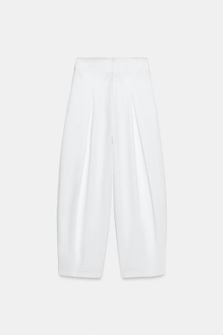 ZARA БРЮКИ BALLOON С ЗАЩИПАМИ, БЕЛЫЙ