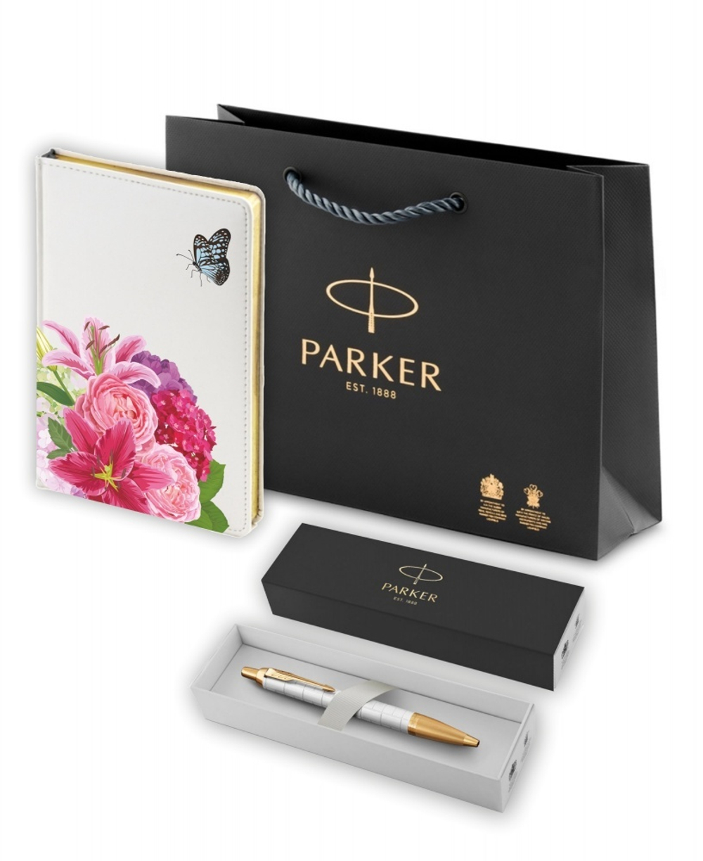 Подарочный набор: Шариковая ручка Parker IM Premium K318 Pearl GT и Ежедневник недатированный белый