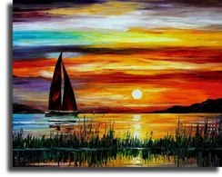 Репродукция " Леонид Афремов - Tramonto mare barca"