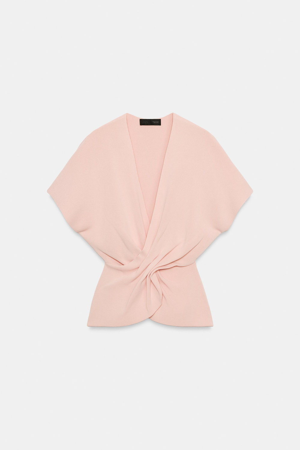 ZARA ТРИКОТАЖНЫЙ ТОП СО СБОРКАМИ, ПАСТЕЛЬНО-РОЗОВЫЙ