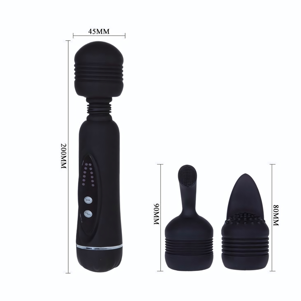 Черный вибромассажер со сменными насадками Power Wand - 20,5 см. (Цвет: черный)