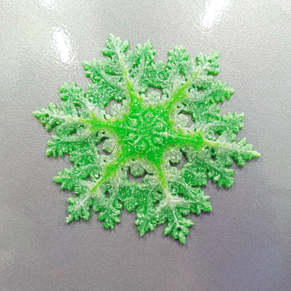 Новогодний магнит на холодильник снежинка, 3D печать, 10 см., зеленая