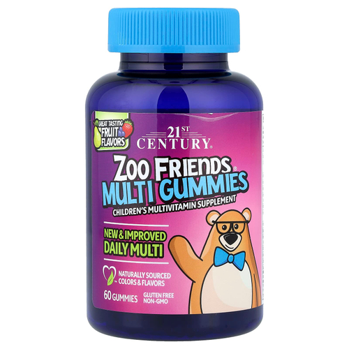 21st Century, Zoo Friends, мультивитамины, фрукты, 60 жевательных таблеток