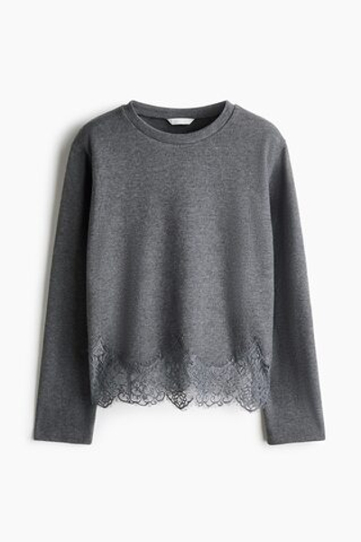 Топ из джерси с кружевной лентой — свободный крой - H&M