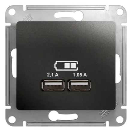 GLOSSA USB РОЗЕТКА А+А, 5В/2,1А, 2х5В/1,05А, механизм, АНТРАЦИТ