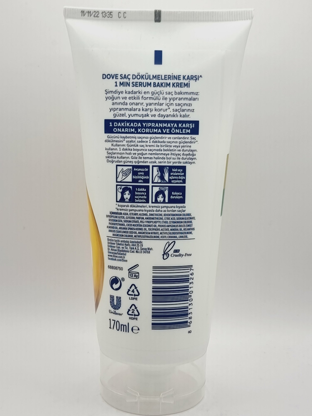 Dove 1 Minute Serum Уход за волосами Крем-сыворотка против выпадения волос 170 мл (Турция)