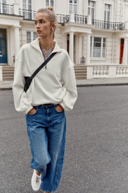 ZARA ТОЛСТОВКА С МЕТАЛЛИЧЕСКОЙ МОЛНИЕЙ, ЖЕЛТОВАТО-БЕЛЫЙ