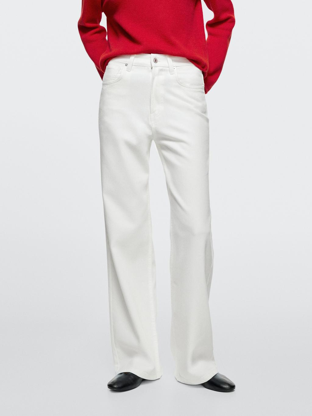 Massimo Dutti Джинсы с высокой талией и широкими штанинами, экрю