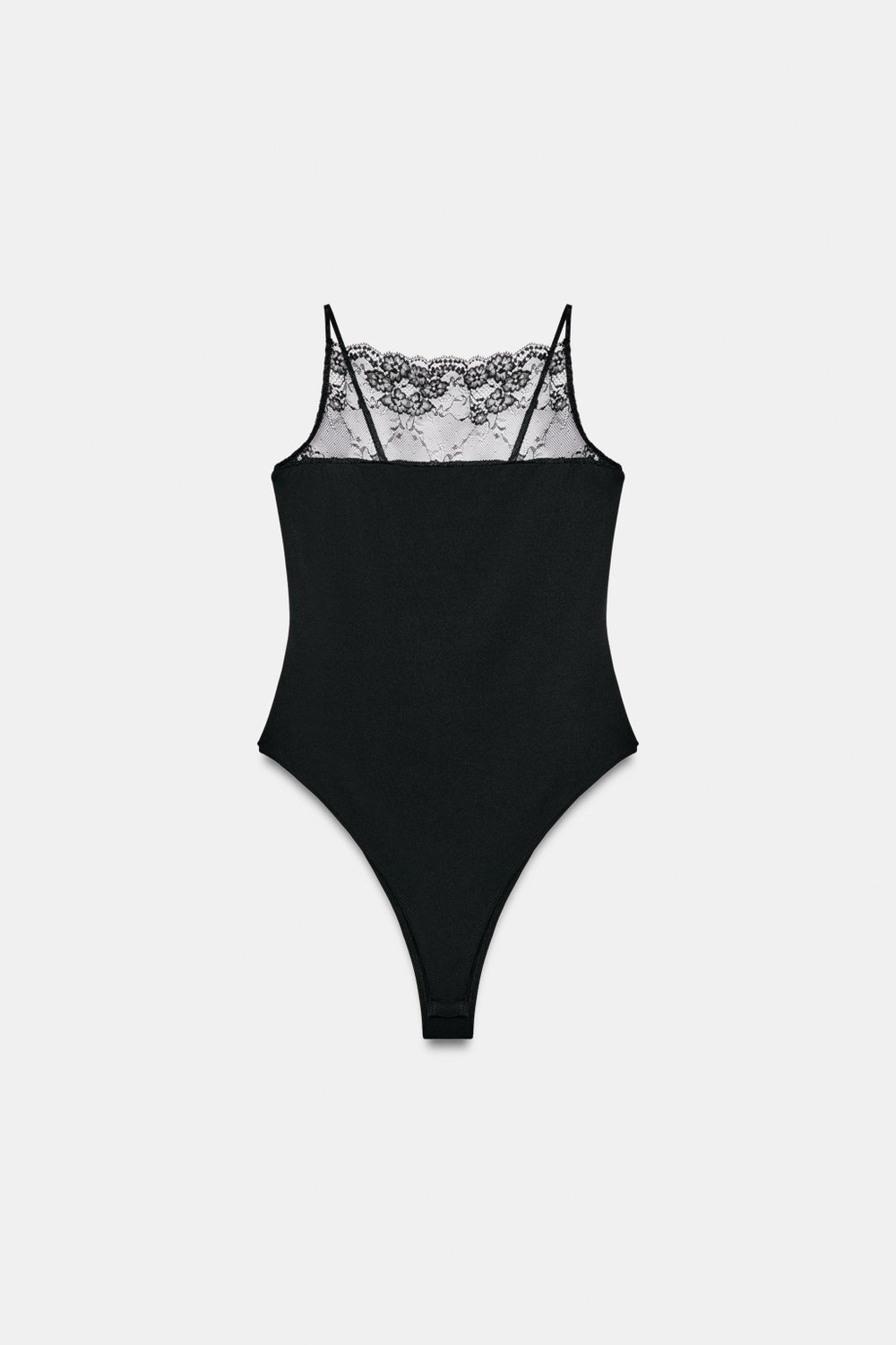 ZARA БОДИ ИЗ ПОЛИАМИДА С КРУЖЕВОМ, ЧЕРНЫЙ