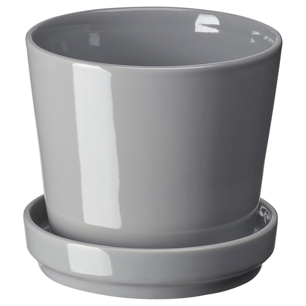IKEA CITRUSFRUKT  (ИКЕА СИТРУСФРУКТ)  -  Цветочный горшок с подставкой, серый, 9 см