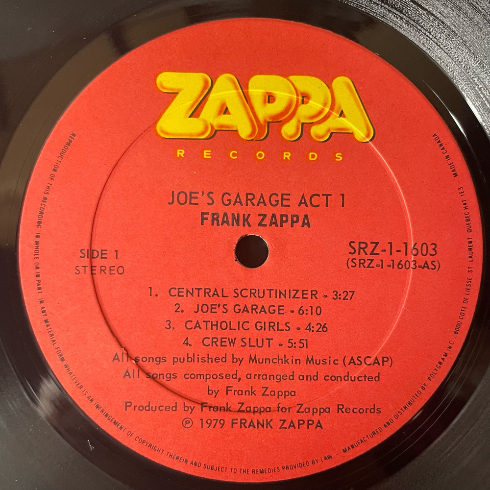 Винтажная виниловая пластинка LP Frank Zappa Joe's Garage Act I (Канада 1979)