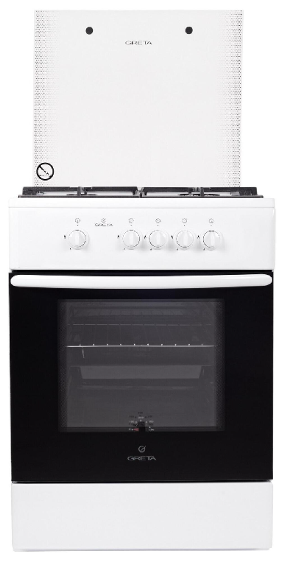 Плита газовая GRETA 600 15 белая ЧР (стеклянная крышка)