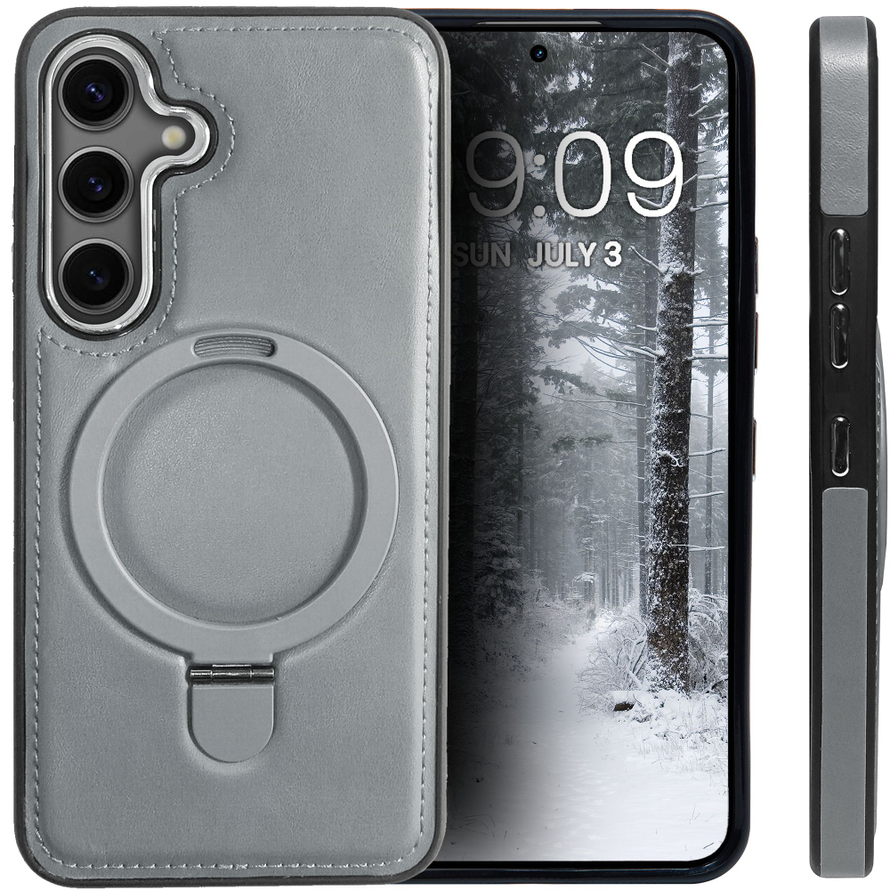 Business style чехол из кожи для SAMSUNG GALAXY S24 (не ULTRA/ FE/ PLUS!) с кольцом-подставкой и бархатной подкладкой