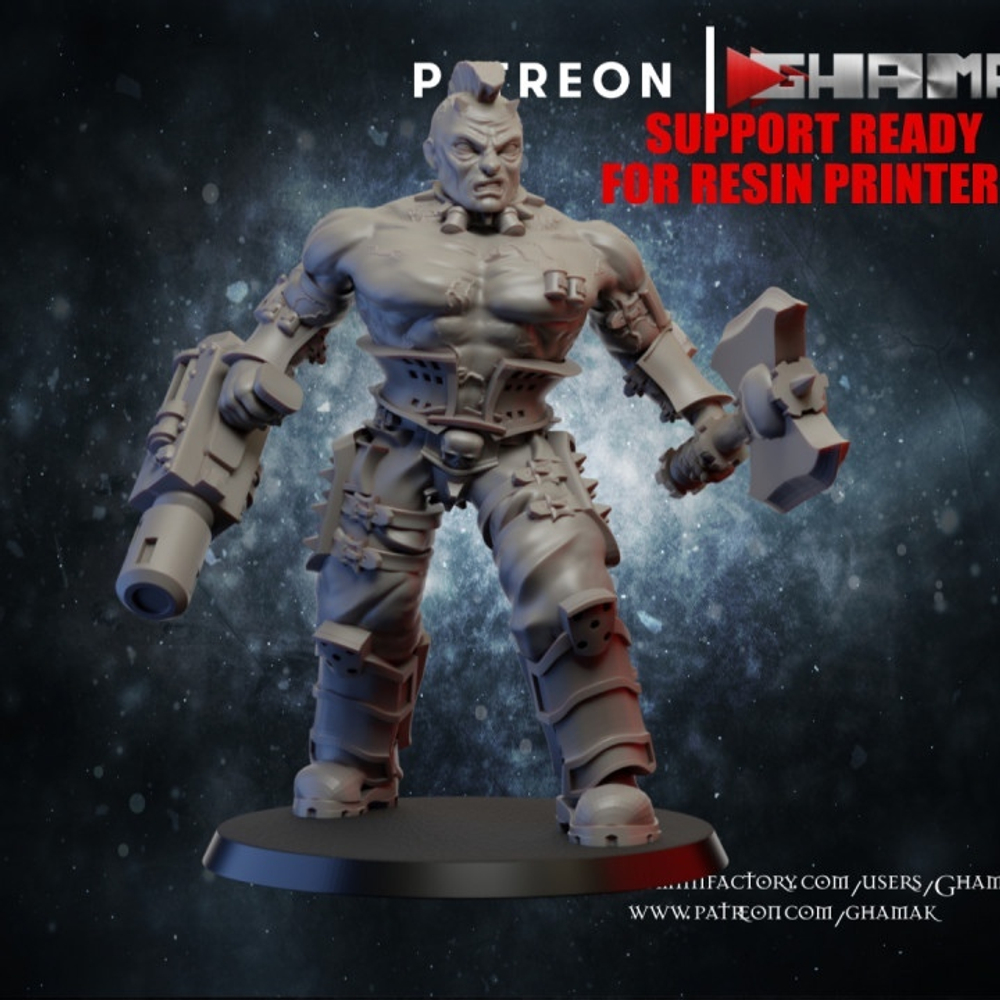 Necromunda Goliath Gang Бандит Голиафа №2 с топором и гранатомётом миниатюра для dnd, днд, pathfinder, фентези, Настольная игра, НРИ, Варгейм, РПГ