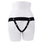 Телесный полый страпон с черными эластичными ремешками Our First Hollow Strap On (Цвет: телесный с черным)