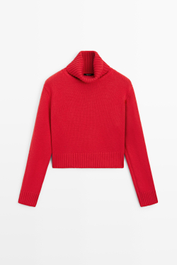 Massimo Dutti Короткий свитер из 100% кашемира, красный