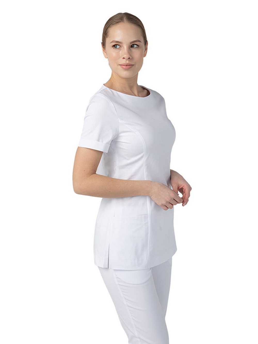 Туника медицинская женская Dr. Nice DRN415 с молнией сзади, короткий рукав, черный, 52