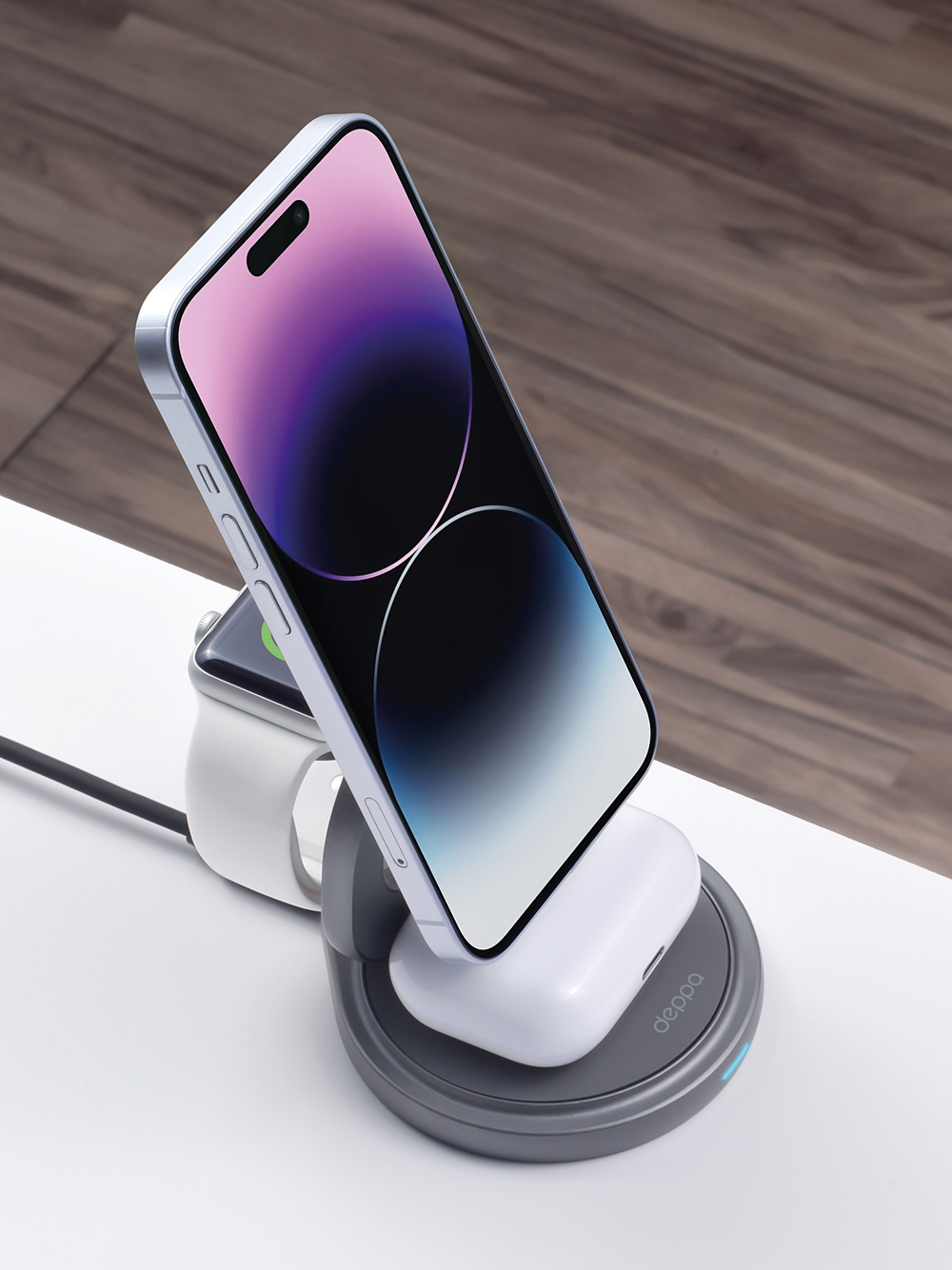 Зарядная станция Deppa 22 Вт 3 в 1 MagSafe Rotation QI складная, графит