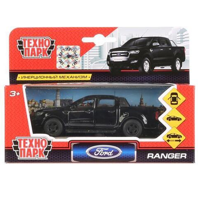 Модель ин. мет. "Ford Ranger Пикап" 12см. черный, открыв. двери, коробка (Технопарк)
