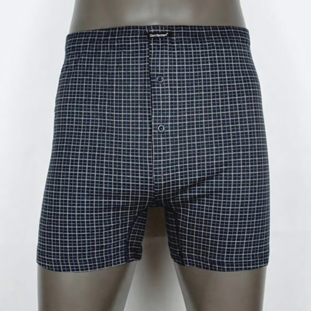 Мужские хлопковые трусы-боксеры в клетку с гульфиком (Размер: XL) (Цвет: синий)