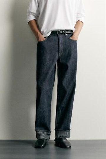ZARA ДЖИНСЫ STRAIGHT FIT С КОНТРАСТНЫМ ПОДВОРОТОМ, ИНДИГО
