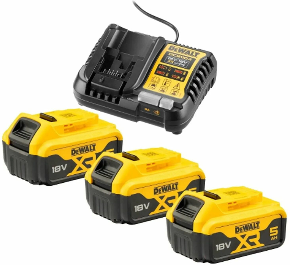 Набор DEWALT DCB1104P3-QW: зарядное устройство 4 А и 3 аккумулятора DCB184, 18 В, 5 А·ч