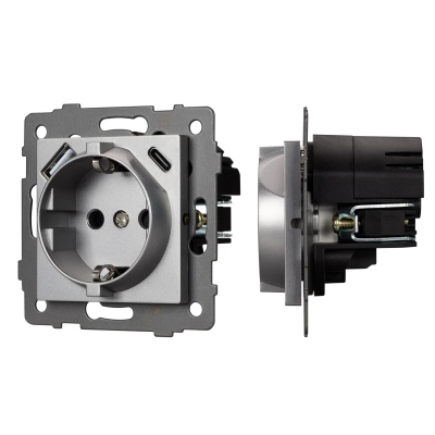 Механизм розетки с USB зарядкой SCT-MUAC-PL-GR-V (250V, 16A) (Arlight, -)