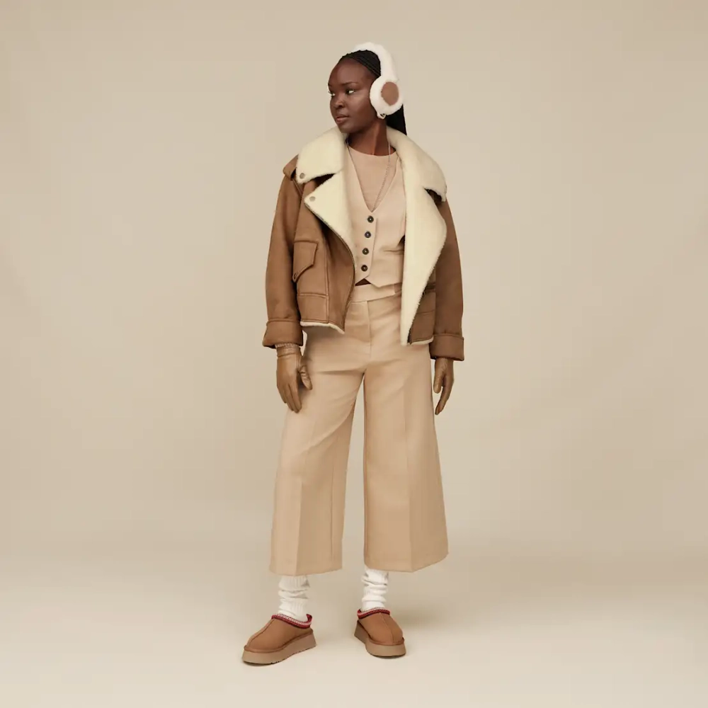 UGG Байкерская куртка Finnian LuxeFluff, каштановый