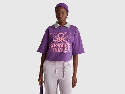 Benetton Укороченная футболка свободного кроя Stranger Things, фиолетовый