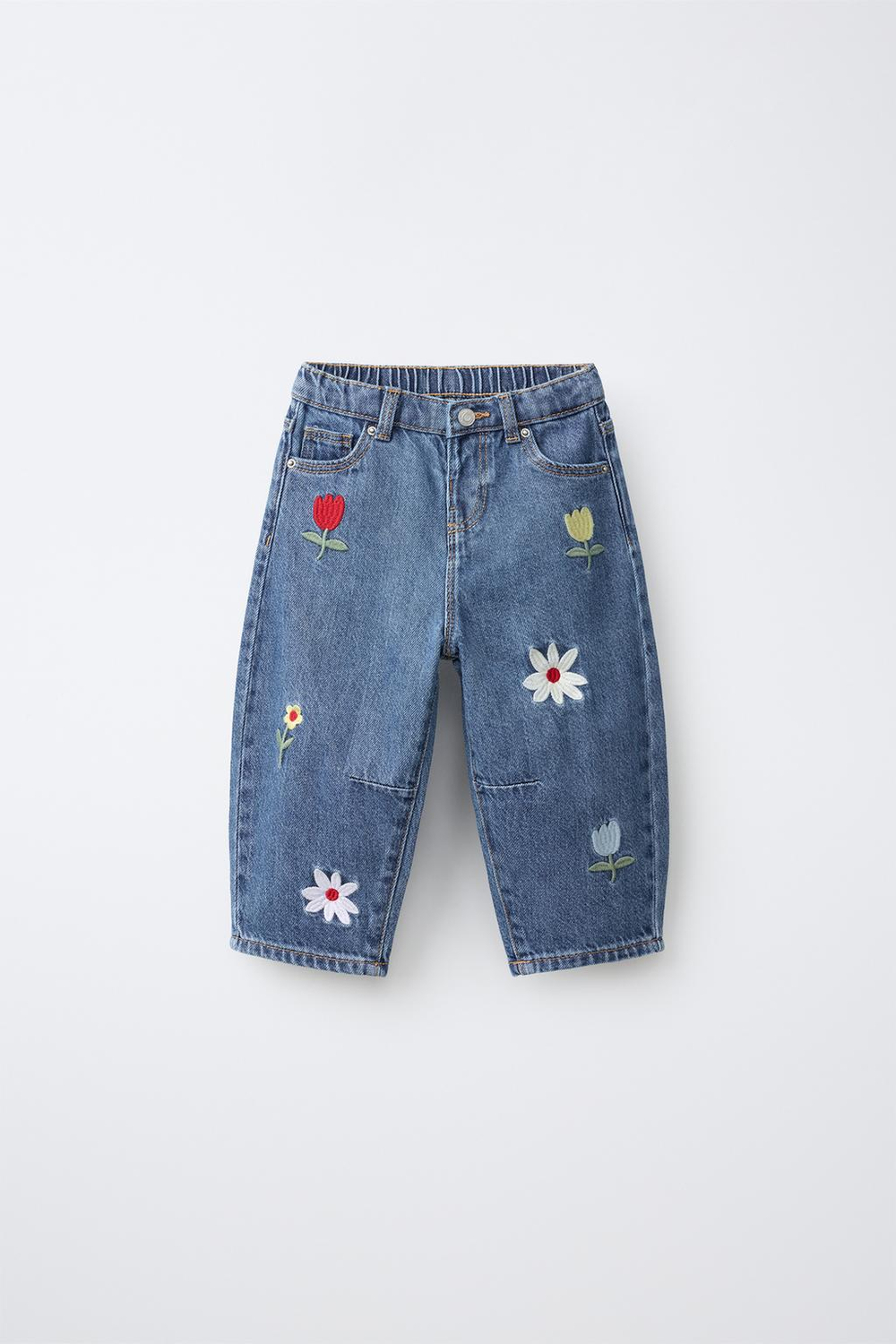 ZARA ДЖИНСЫ BARREL С ВЫШИВКОЙ, СИНИЙ