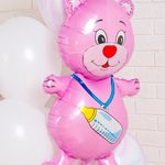 F Шар фигура Медведь Медвежонок девочка (фуксия) 32"/81 см (БГ-30)