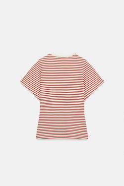 ZARA ФУТБОЛКА В ПОЛОСКУ С ШИРОКИМИ РУКАВАМИ, БОРДОВЫЙ/ЭКРЮ