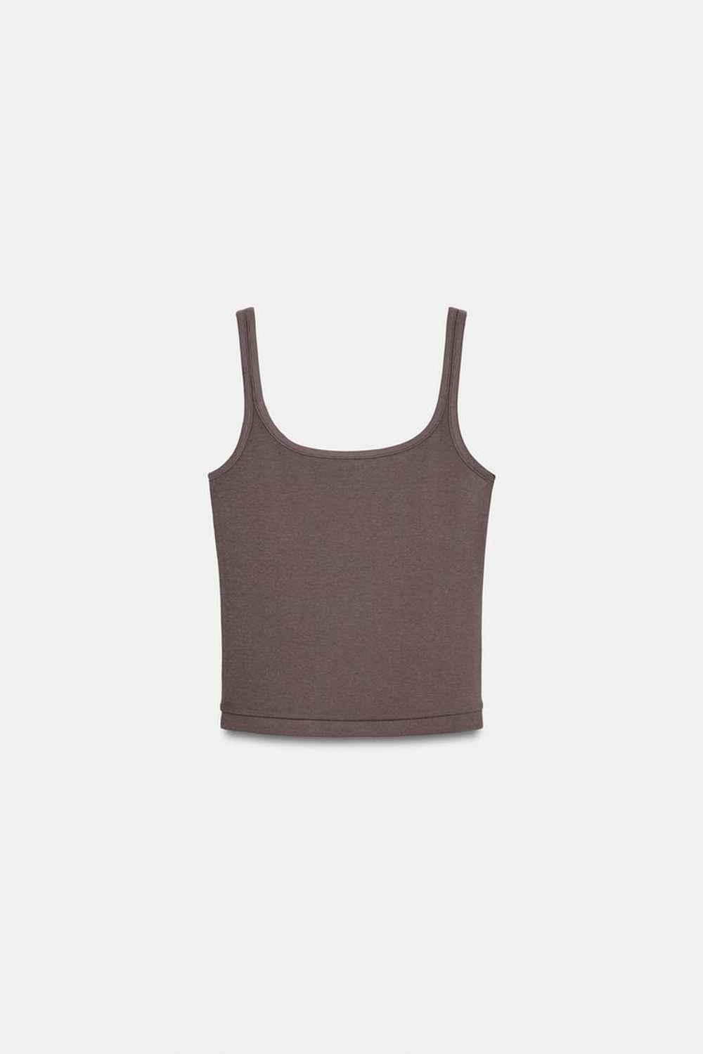 ZARA ТОП НА БРЕТЕЛЯХ ИЗ ХЛОПКА И МОДАЛА, СЕРОВАТО-КОРИЧНЕВЫЙ