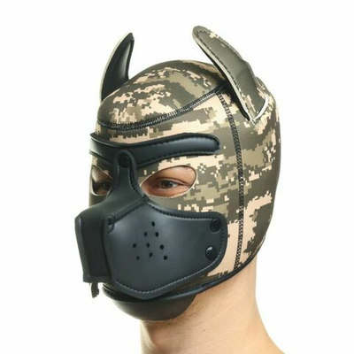 Камуфляжная неопреновая БДСМ-маска Puppy Play (Цвет: зеленый камуфляж)