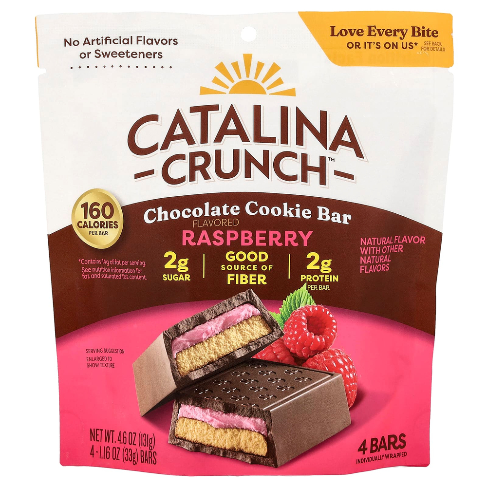 Catalina Crunch, Шоколадное печенье, малиновое, 4 батончика, 33 г (1,16 унции)
