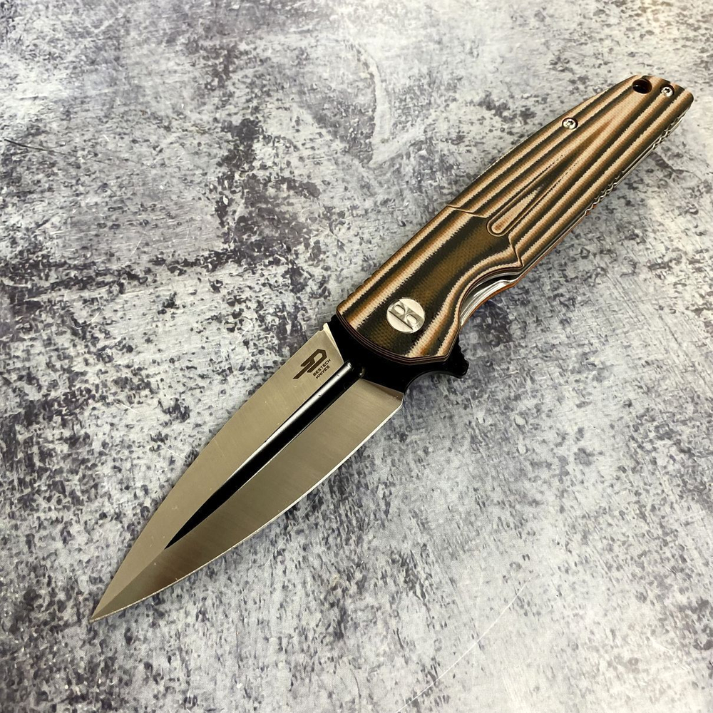 Складной нож Bestech BG34C-2 Fin, сталь 14C28N, коричневая рукоять