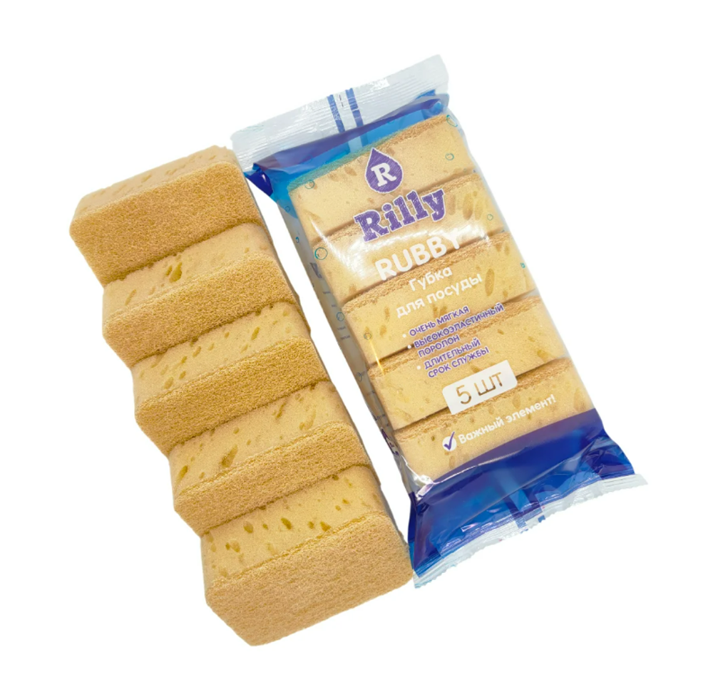 Губка для посуды "RUBBY"95*70*35,  5шт RILLY,*64 коричневые