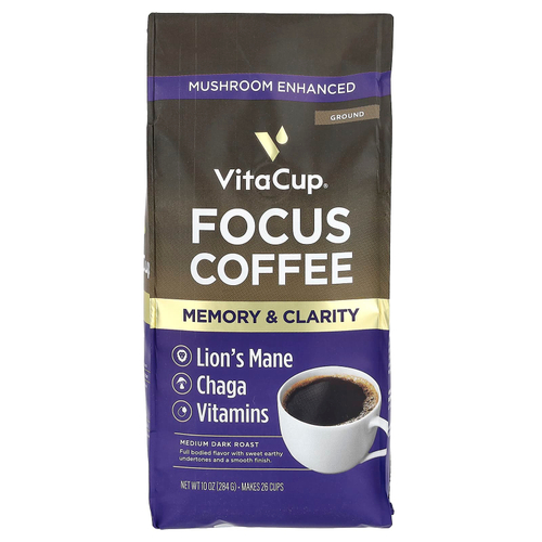 VitaCup, Focus Mushroom Coffee, молотый, средней темной обжарки, 284 г (10 унций)