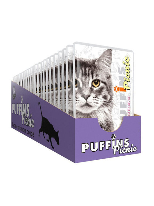 Puffins Picnic Влажный корм для кошек, ягненок в соусе, 26 шт x 85 г