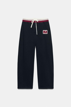 ZARA БРЮКИ ИЗ ФУТЕРА С ВЫШИВКОЙ, МОРСКОЙ СИНИЙ