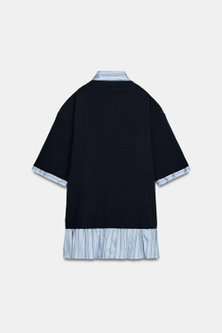 ZARA КОРОТКОЕ ПЛАТЬЕ С БАНТОМ И КОМБИНИРОВАННЫМИ ТКАНЯМИ, МОРСКОЙ СИНИЙ