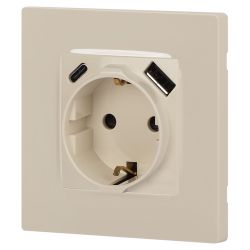 Розетка ЭРА Серия 12 12-4108-02 2P+E 16A-250В со шторками с USB type-A+C 5В-3А слоновая кость | Эра 12